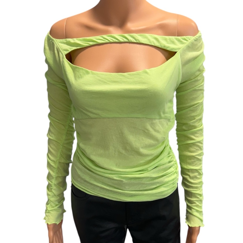 NWOT URBAN OUTFITTERS Neon Ruched Cut Out Lightweight Long Sleeve Top Medium